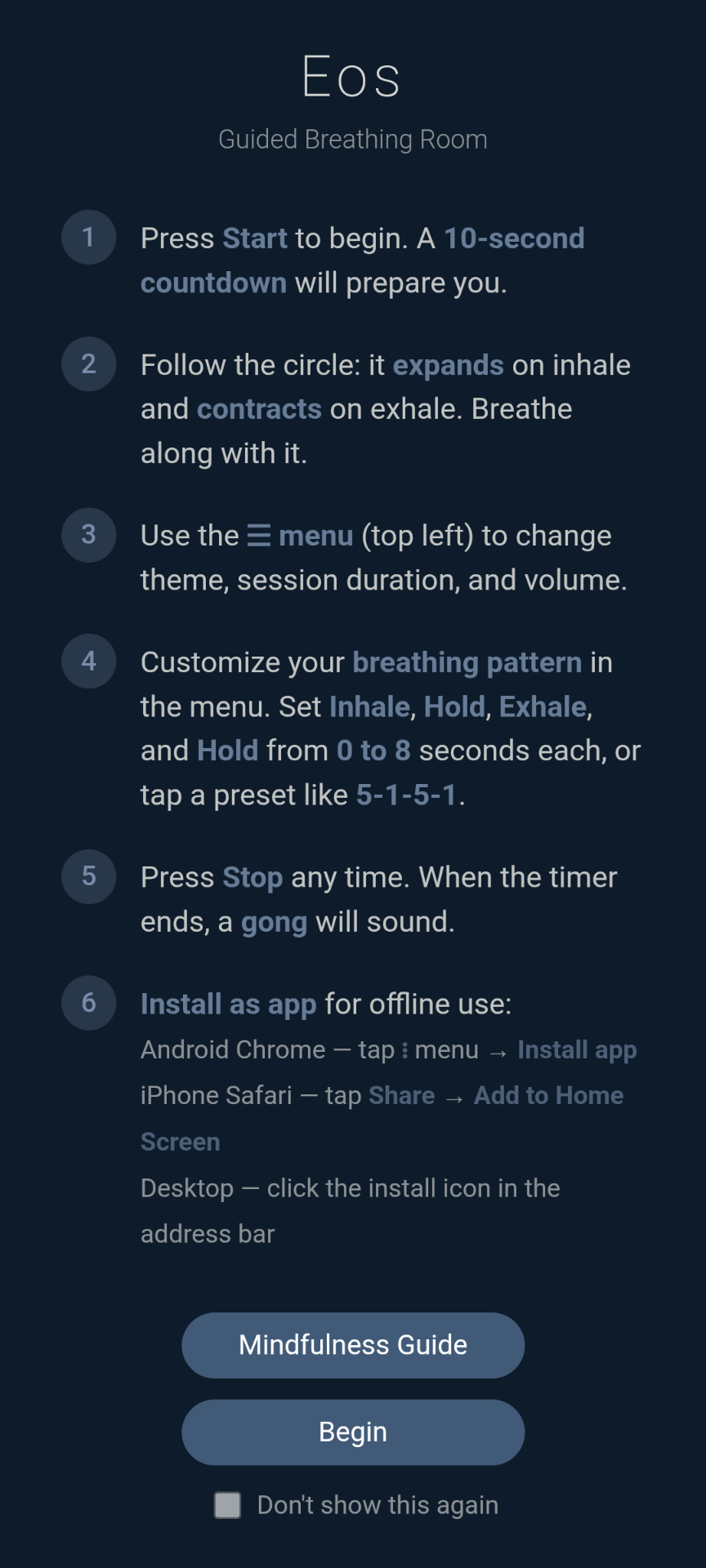 Eos Breathing Room — usage